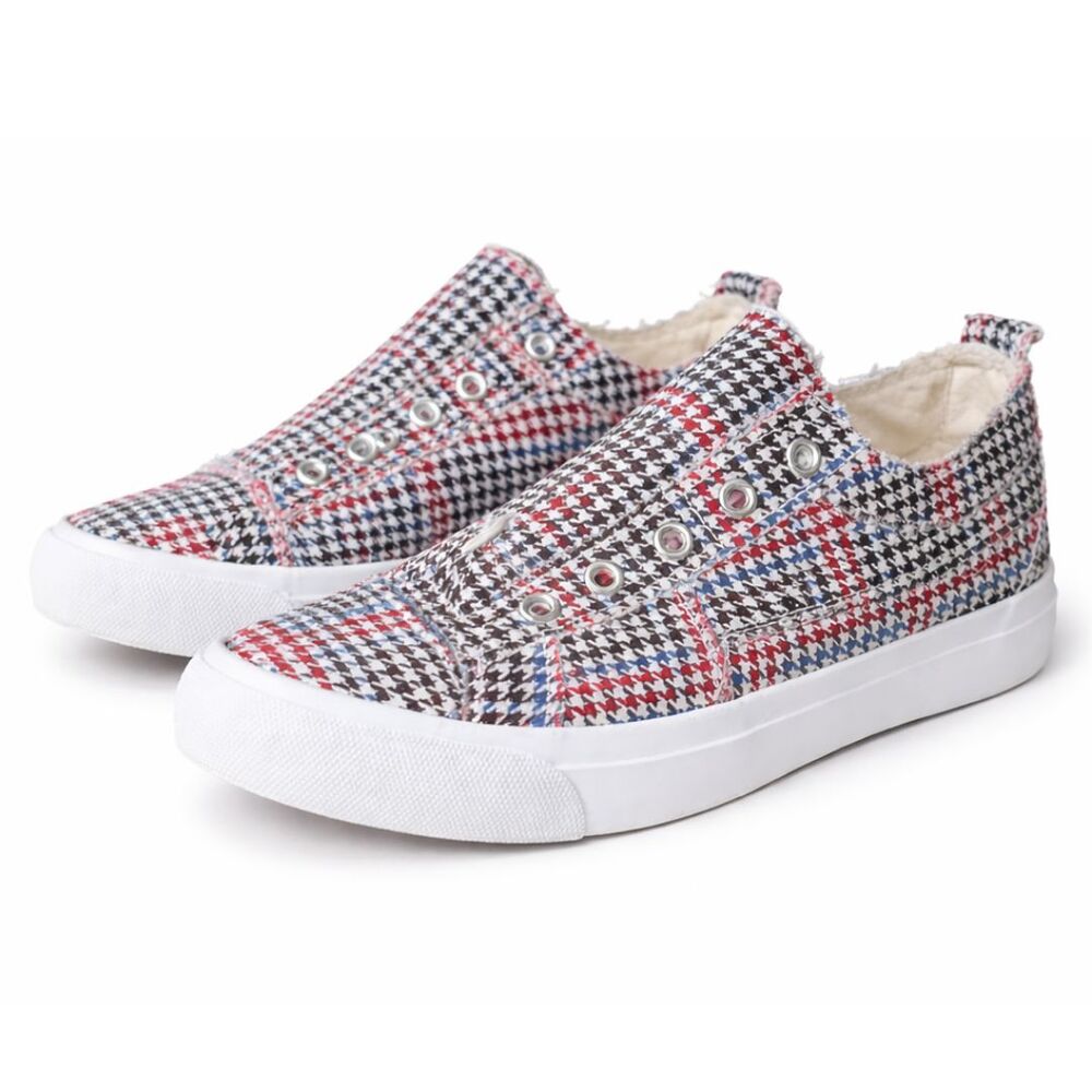 Corkys Babalu Slip On Sneakers Womens 7 Houndstooth Canvas Casual Comfort